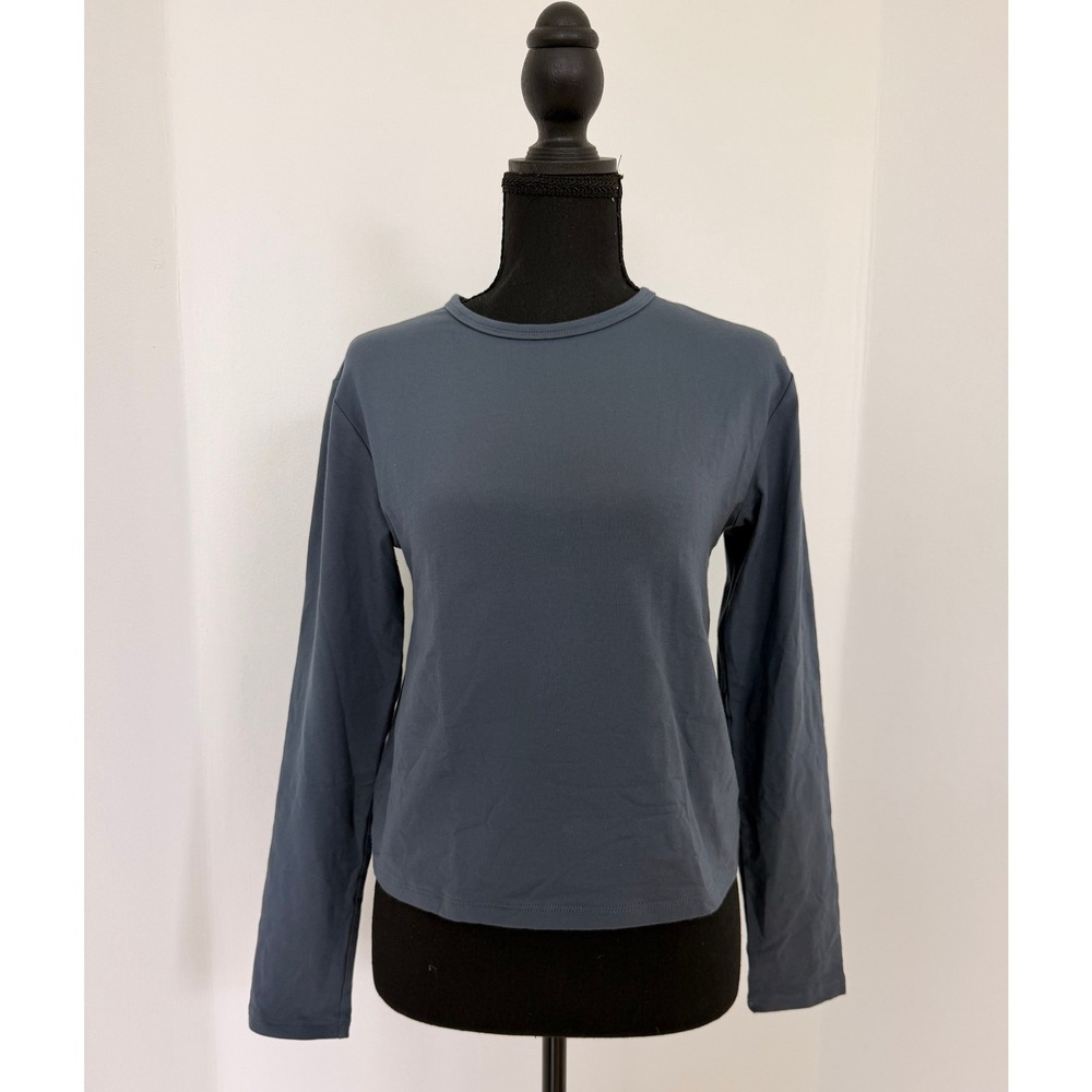 Athleta Supima Cotton Crew Neck Top Women's XXS Gray Blue Athleisure Basics